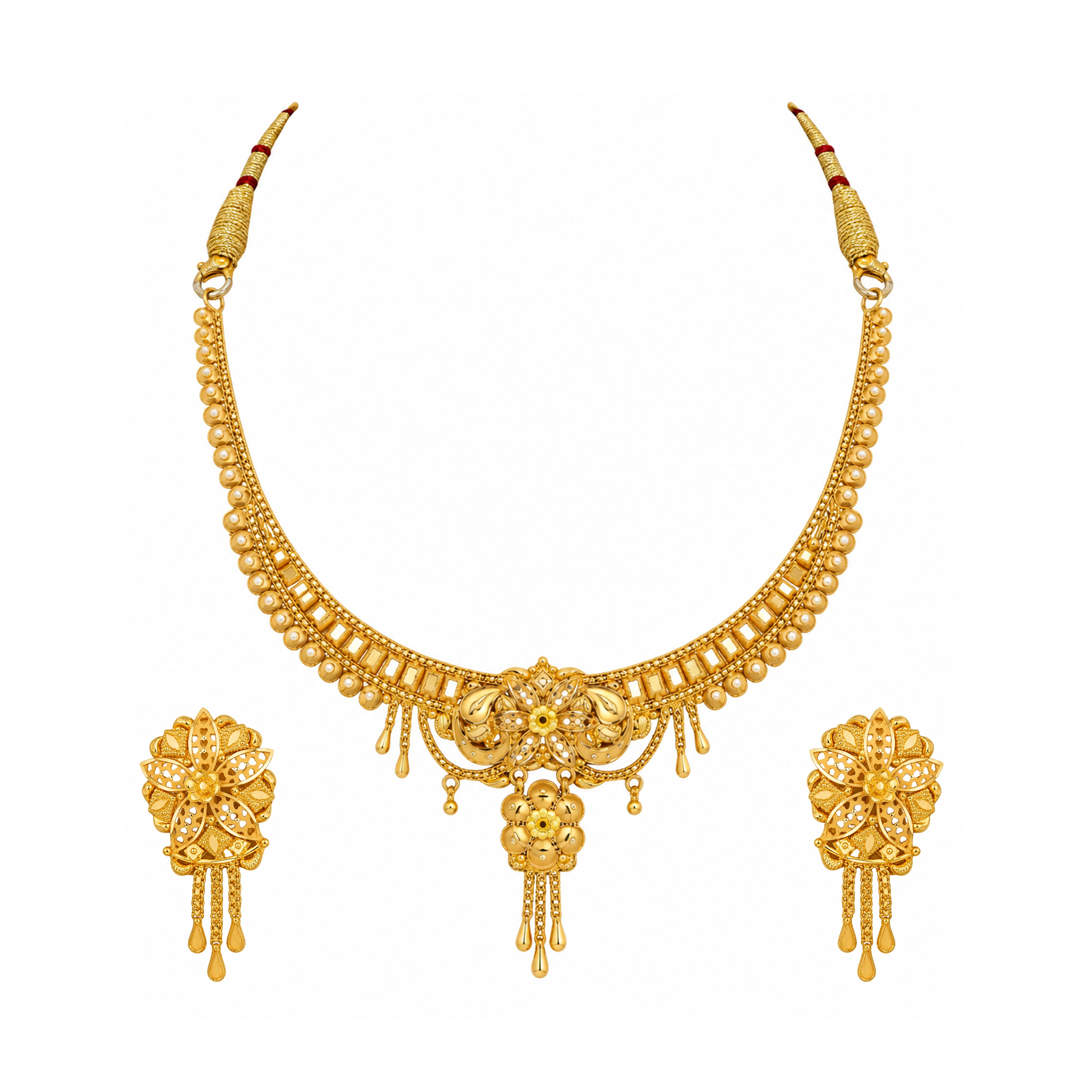 Classic Floral Short Necklace Set 22KT Yellow Gold