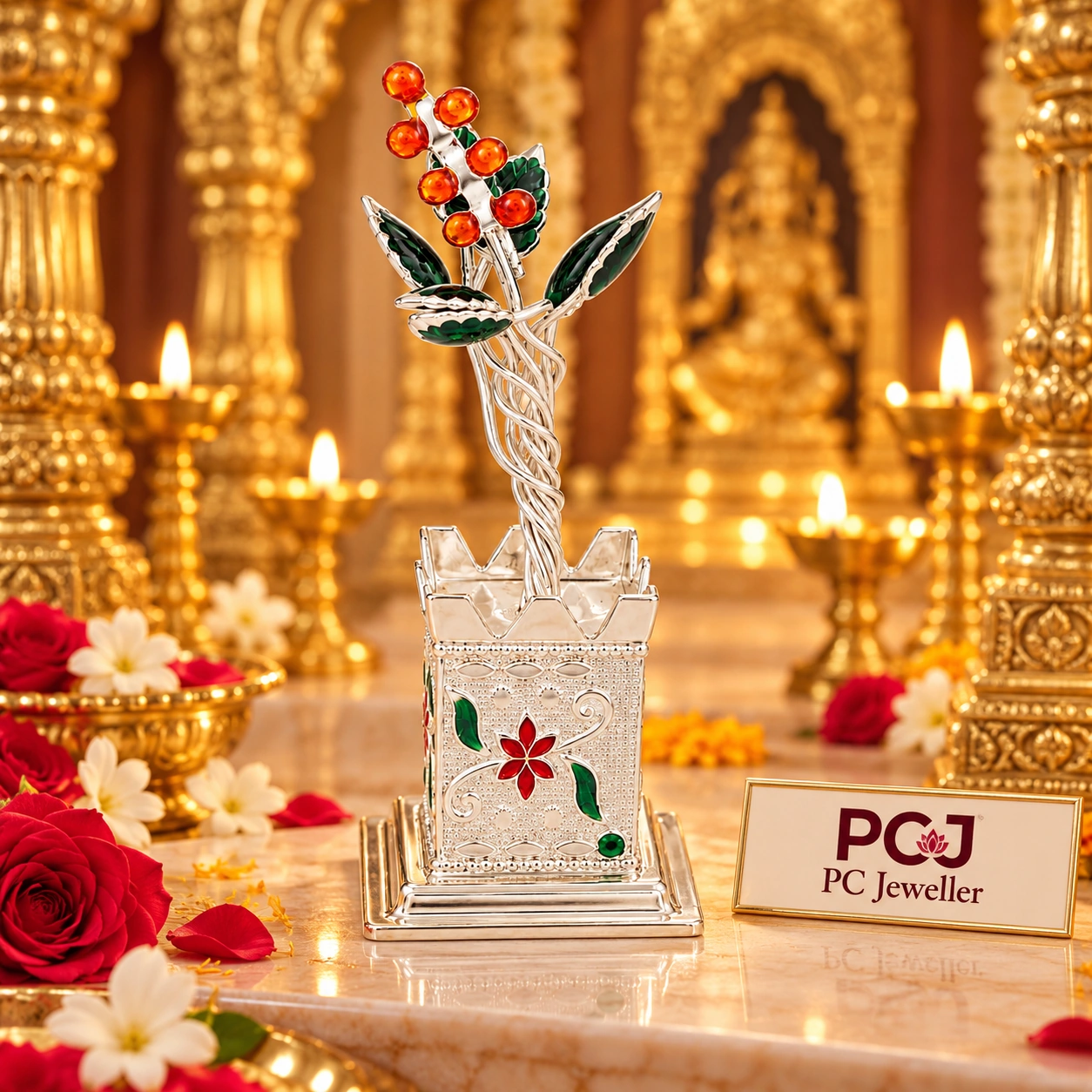 925 Silver Tulsi Vrindavan with Meenakari Work