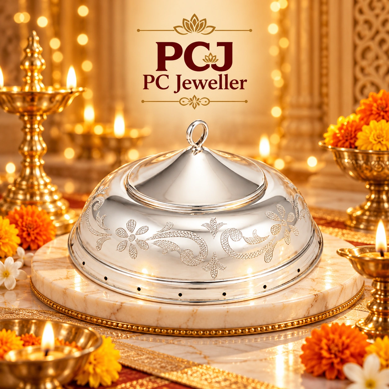 925 Silver Floral Pattern Mandir Chattar