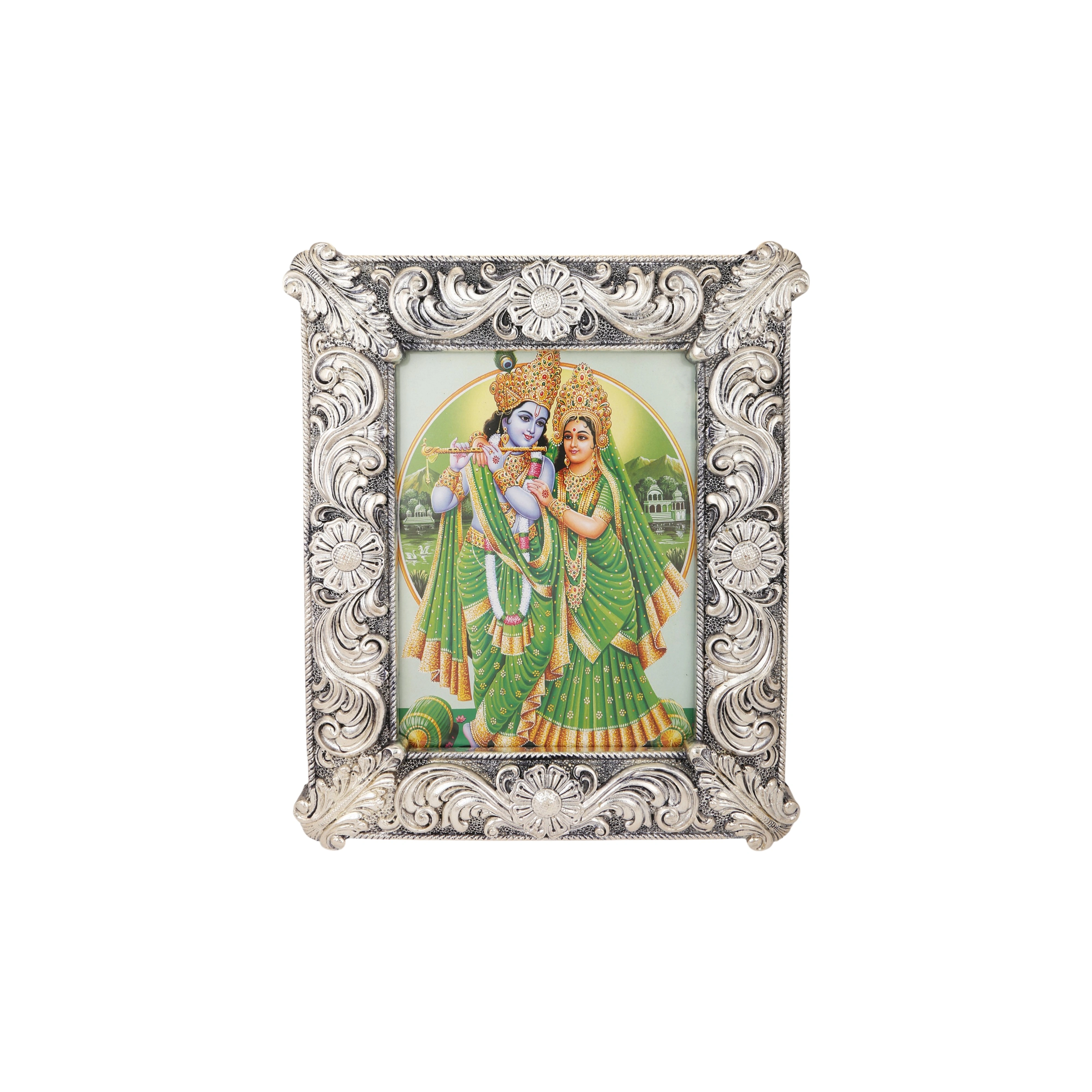 Silver Plated Flower Pattern Photo Frame