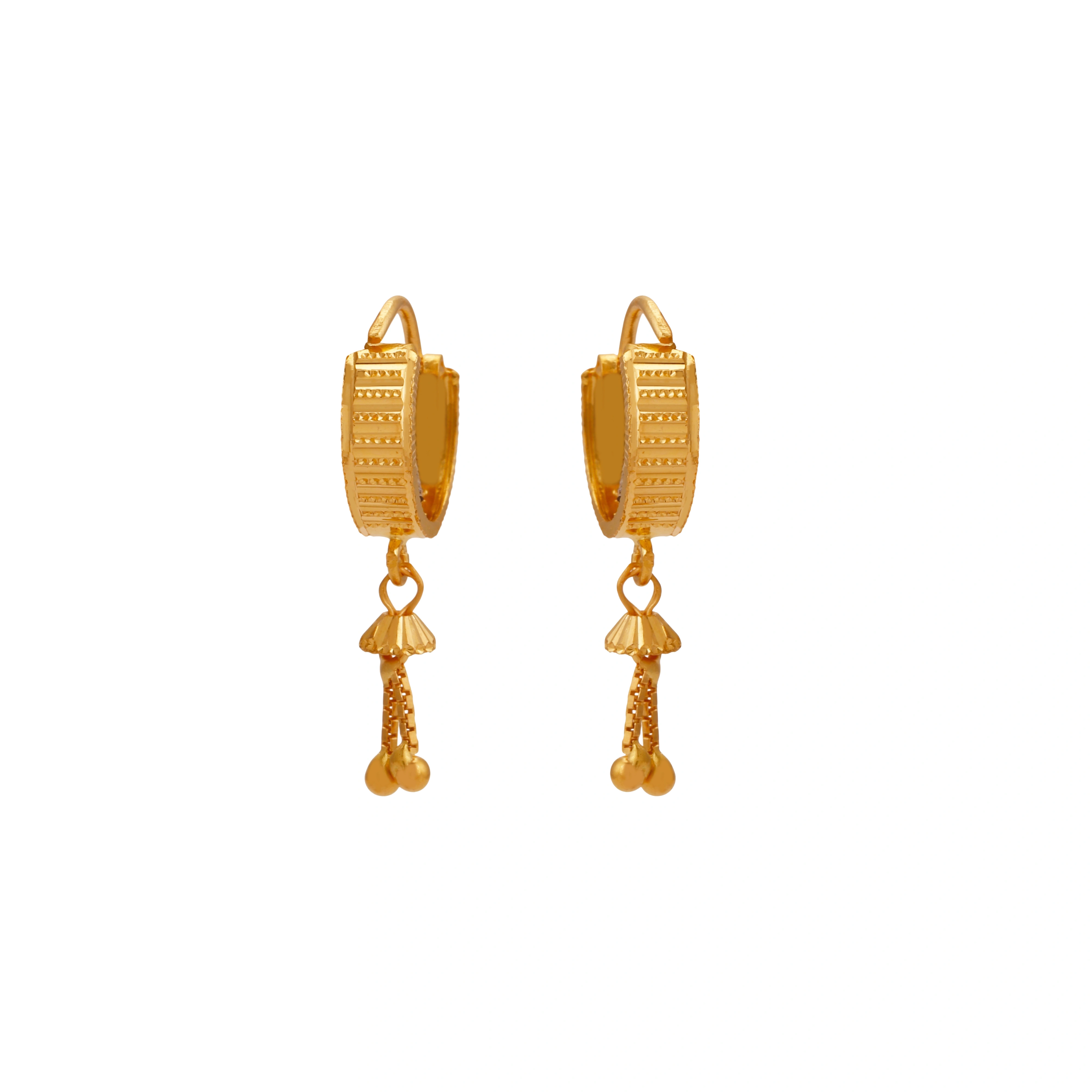 22kt Gold Hoop Earrings with Dangling Jhumki Charm