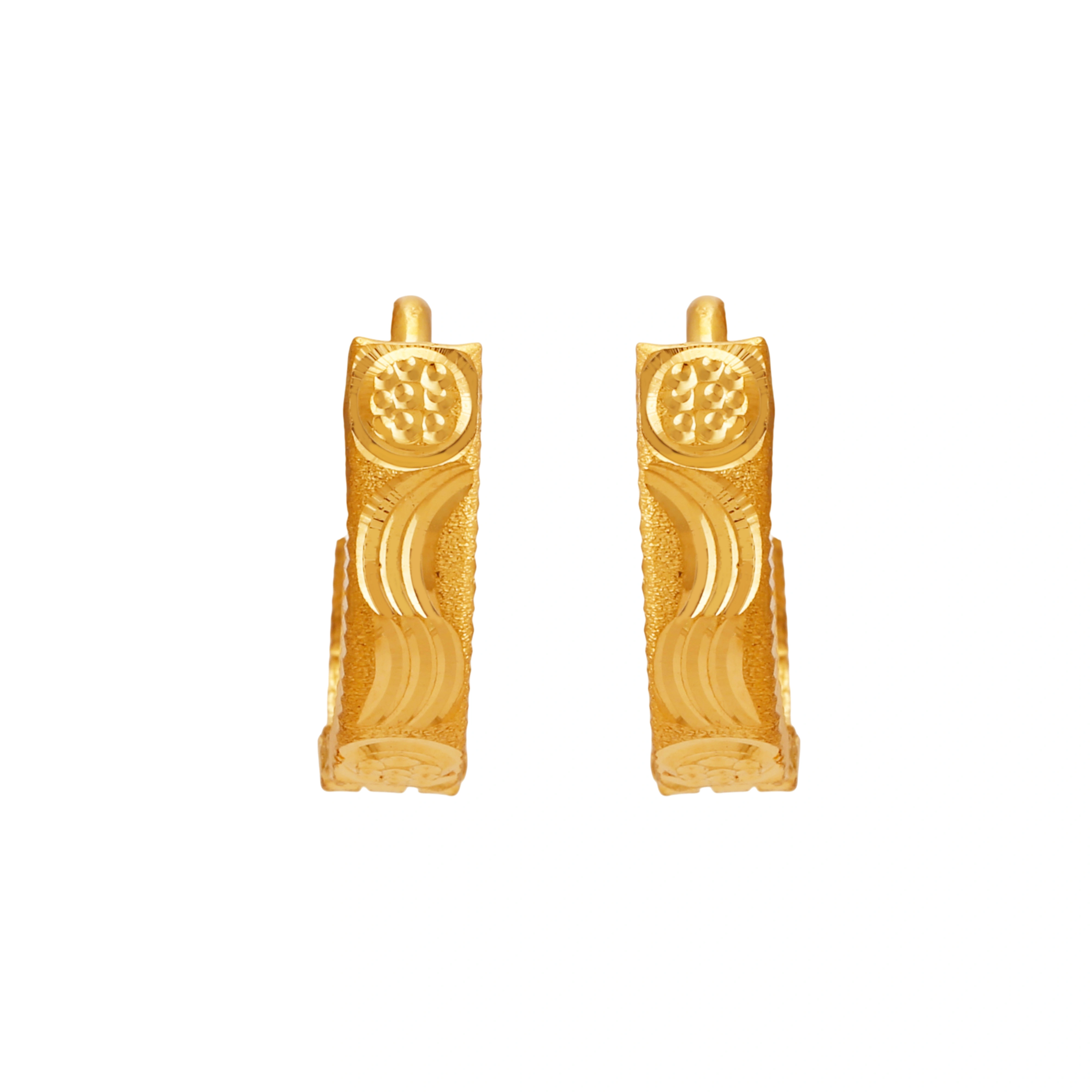 22kt Gold Textured Floral Engraved Hoop Style Earrings