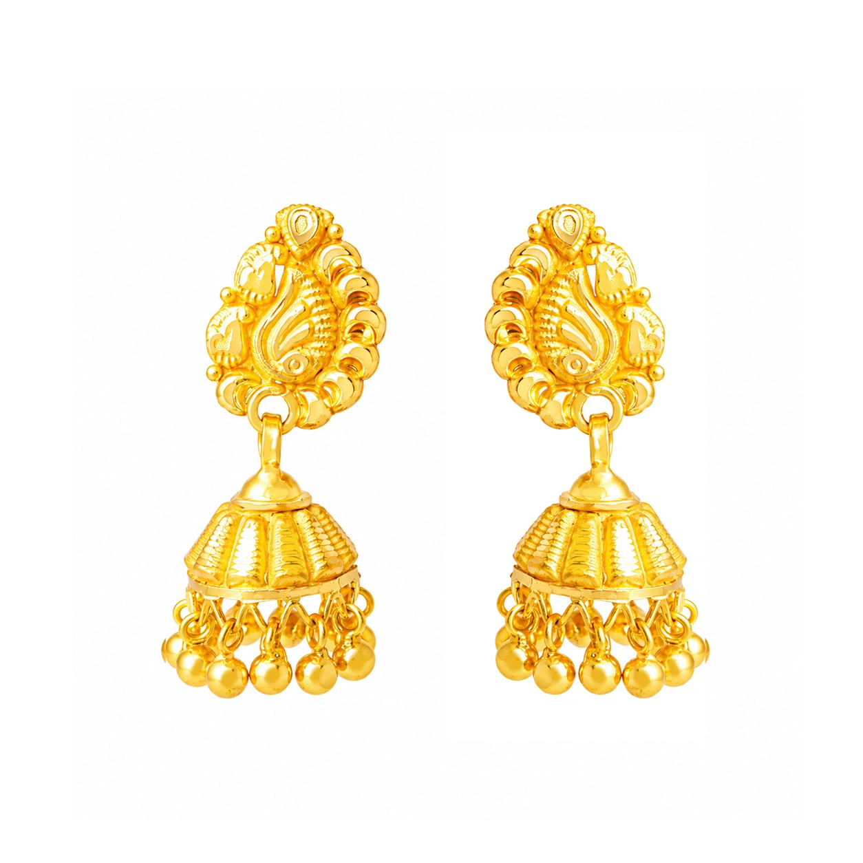 22kt Gold Dangling Beads Jhumka Earrings