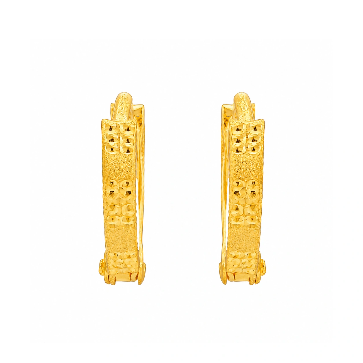 22kt Gold Textured Filigree Design Hoop Earrings
