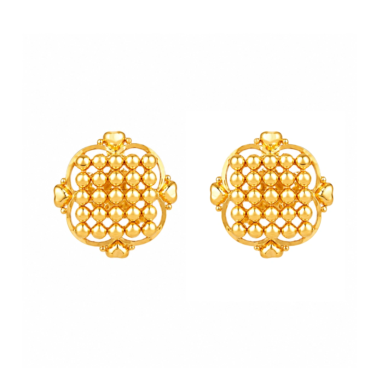 22kt Gold Beaded Cluster Design Round Stud Earrings