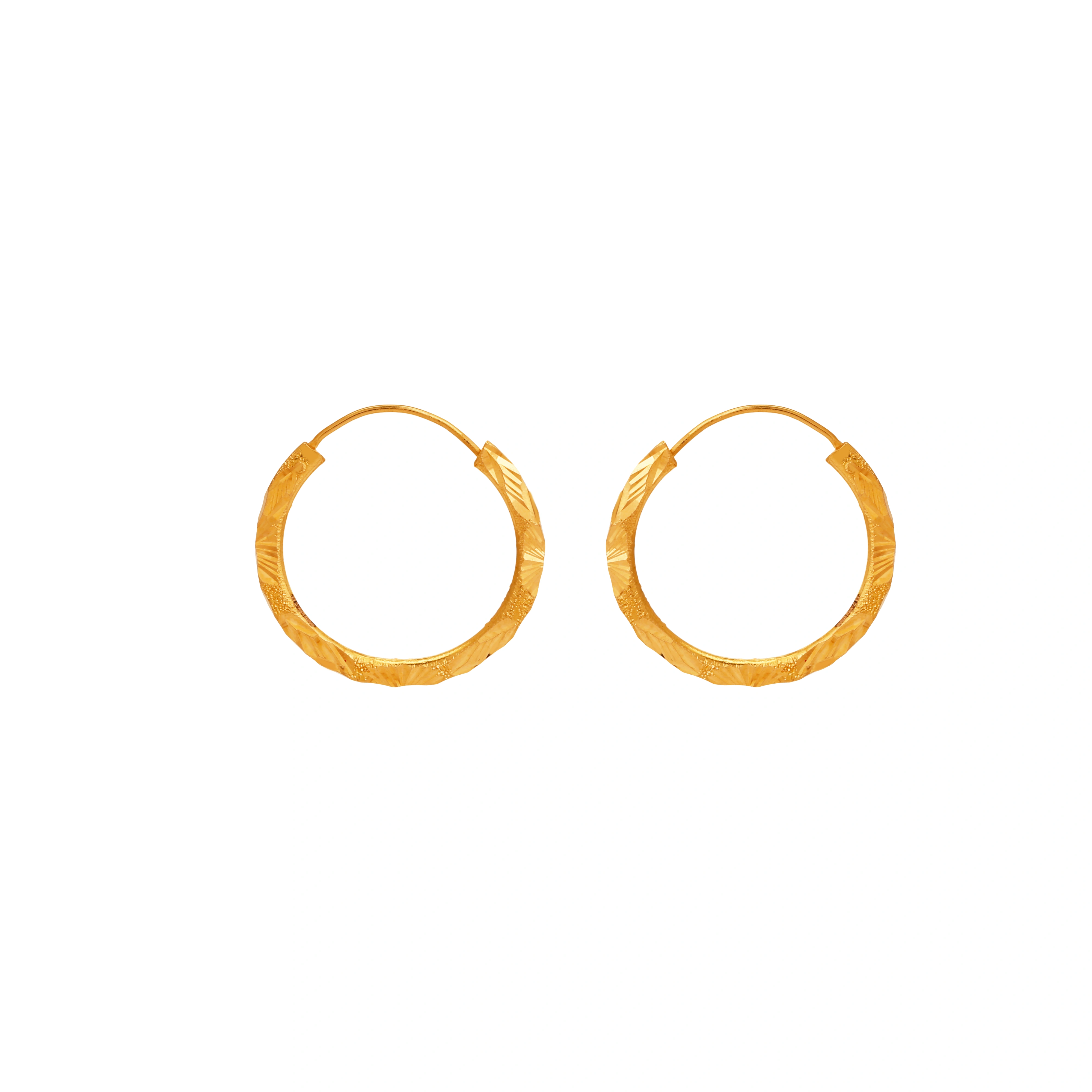 22kt Gold Diamond-Cut Textured Design Hoop Earrings