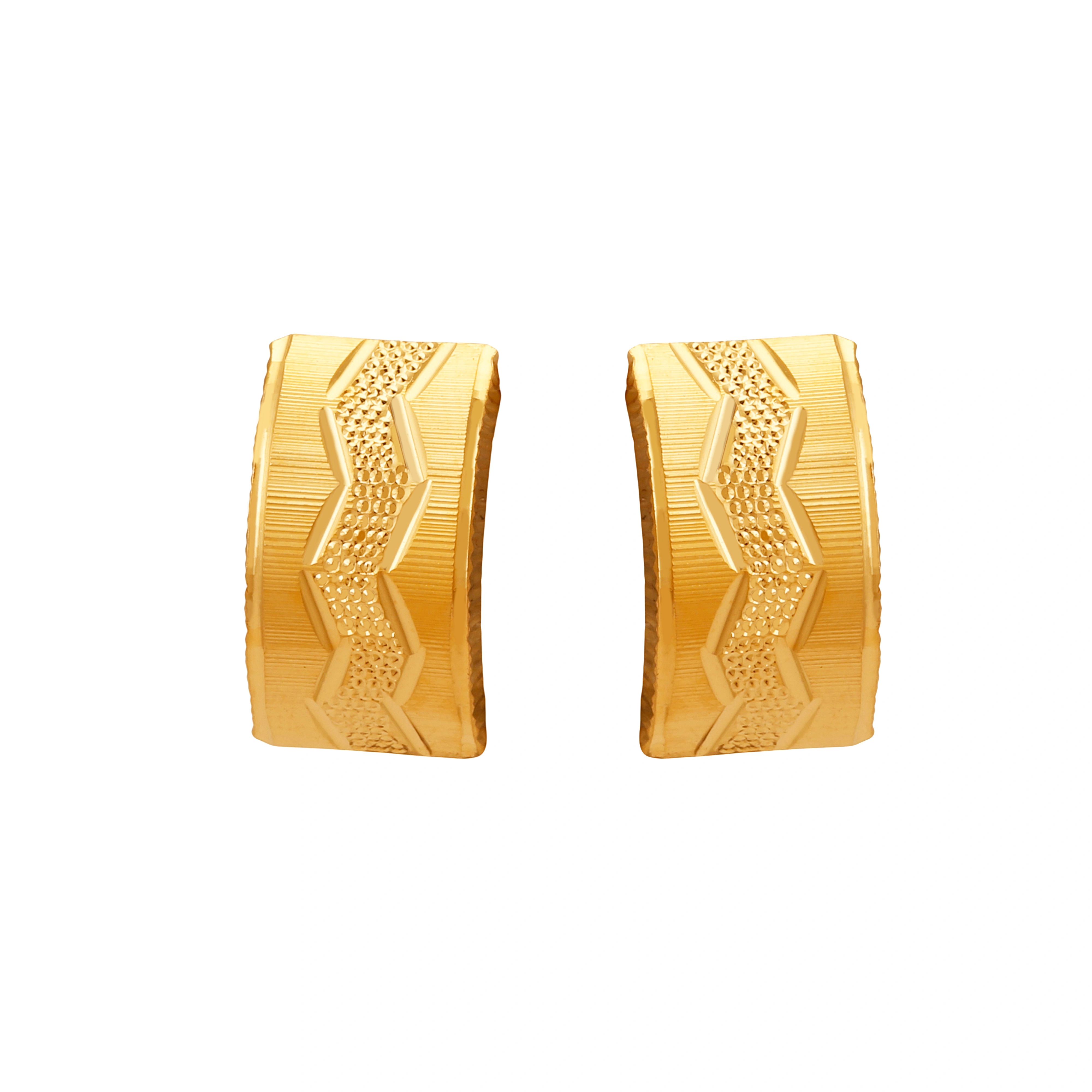 22kt Gold Geometric Texture Design Hoop Earrings
