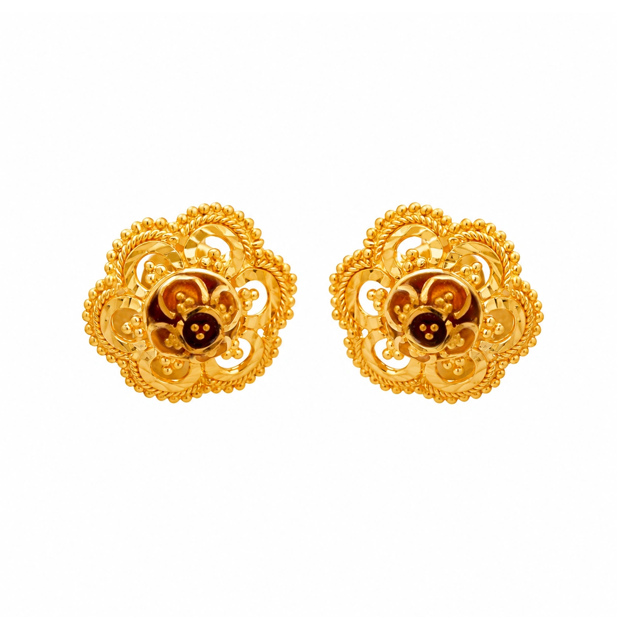 22kt Gold Intricate Filigree Floral Stud Earrings