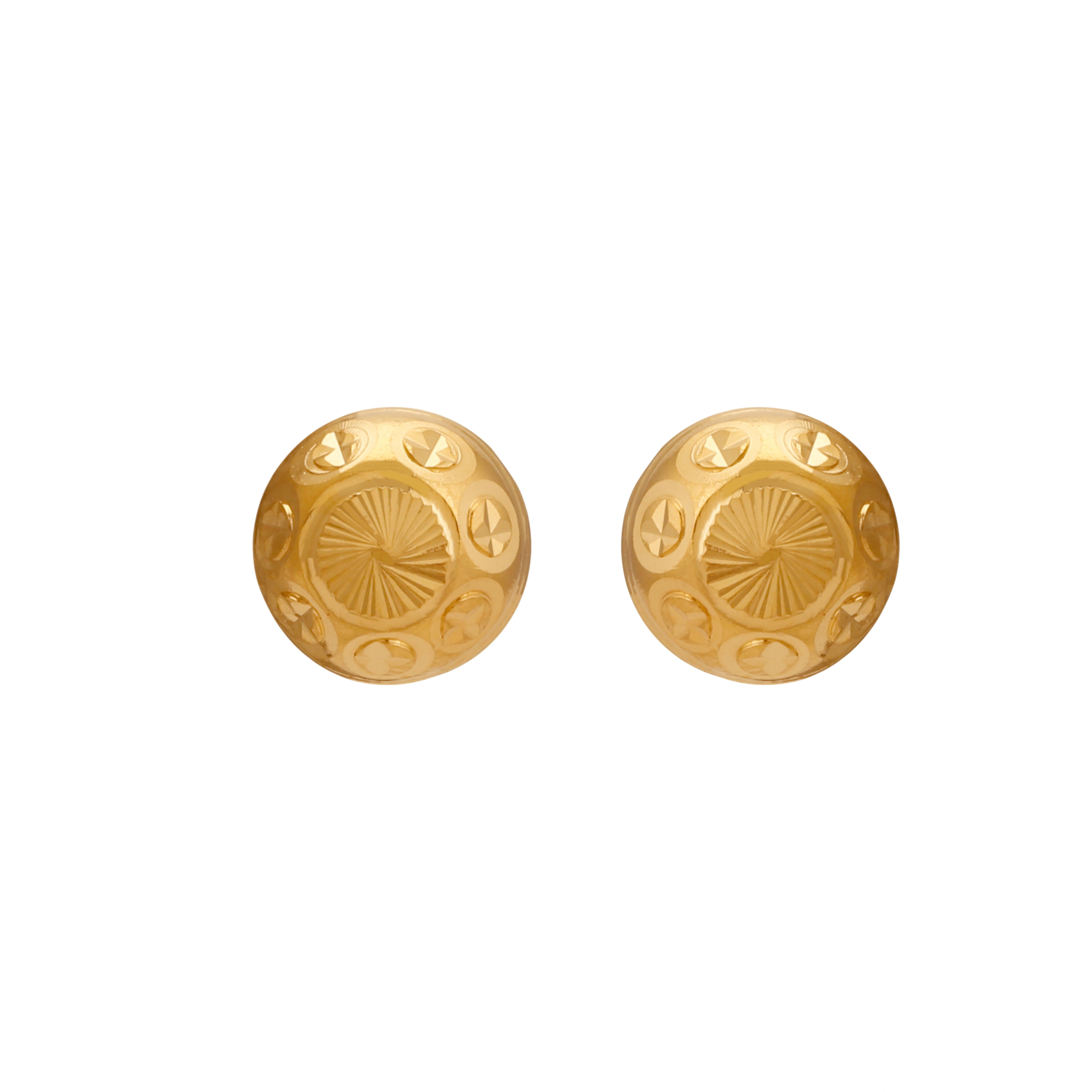 22kt Gold Engraved Dome Design Round Stud Earrings