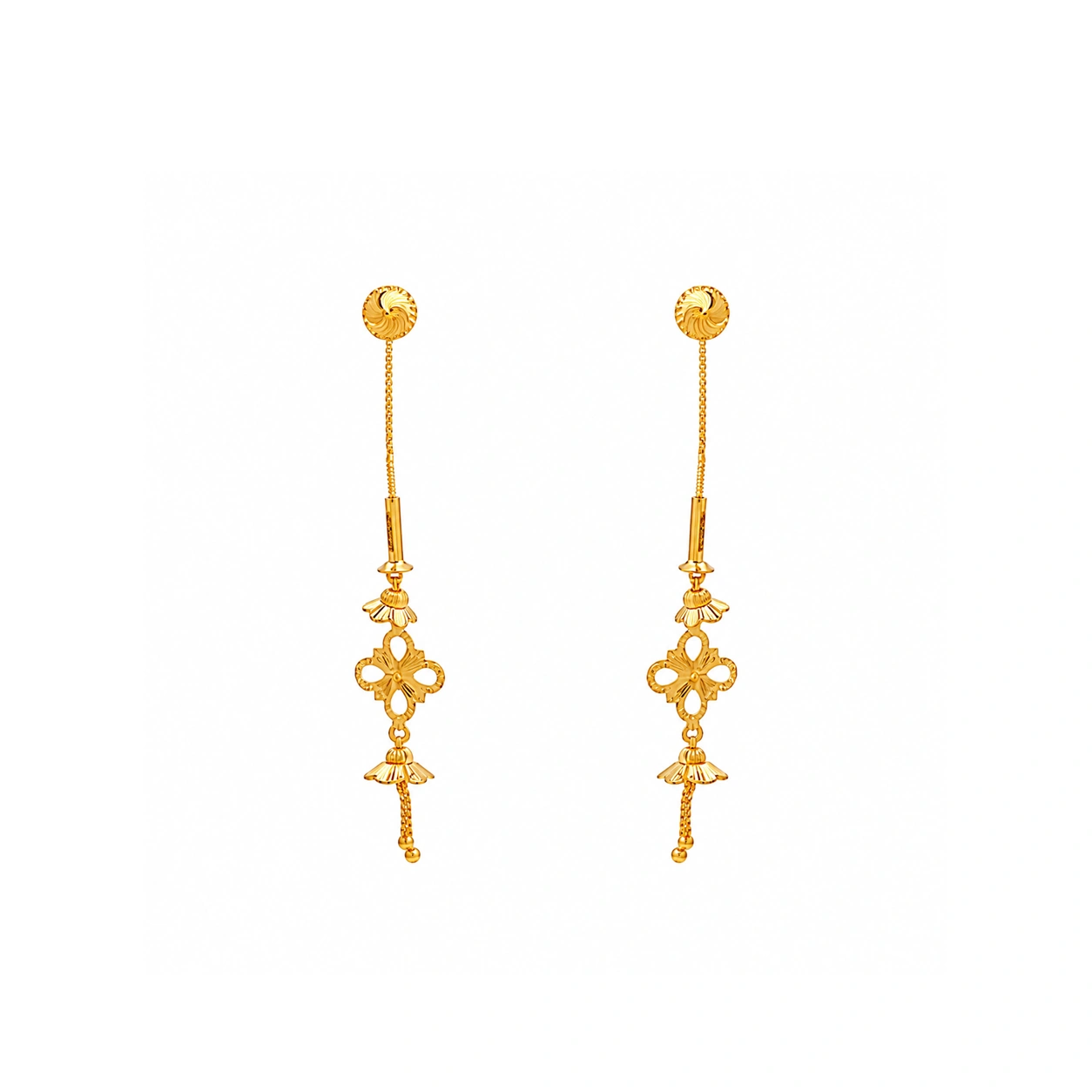 22kt Gold Floral Motif Dangling Design Drop Earrings