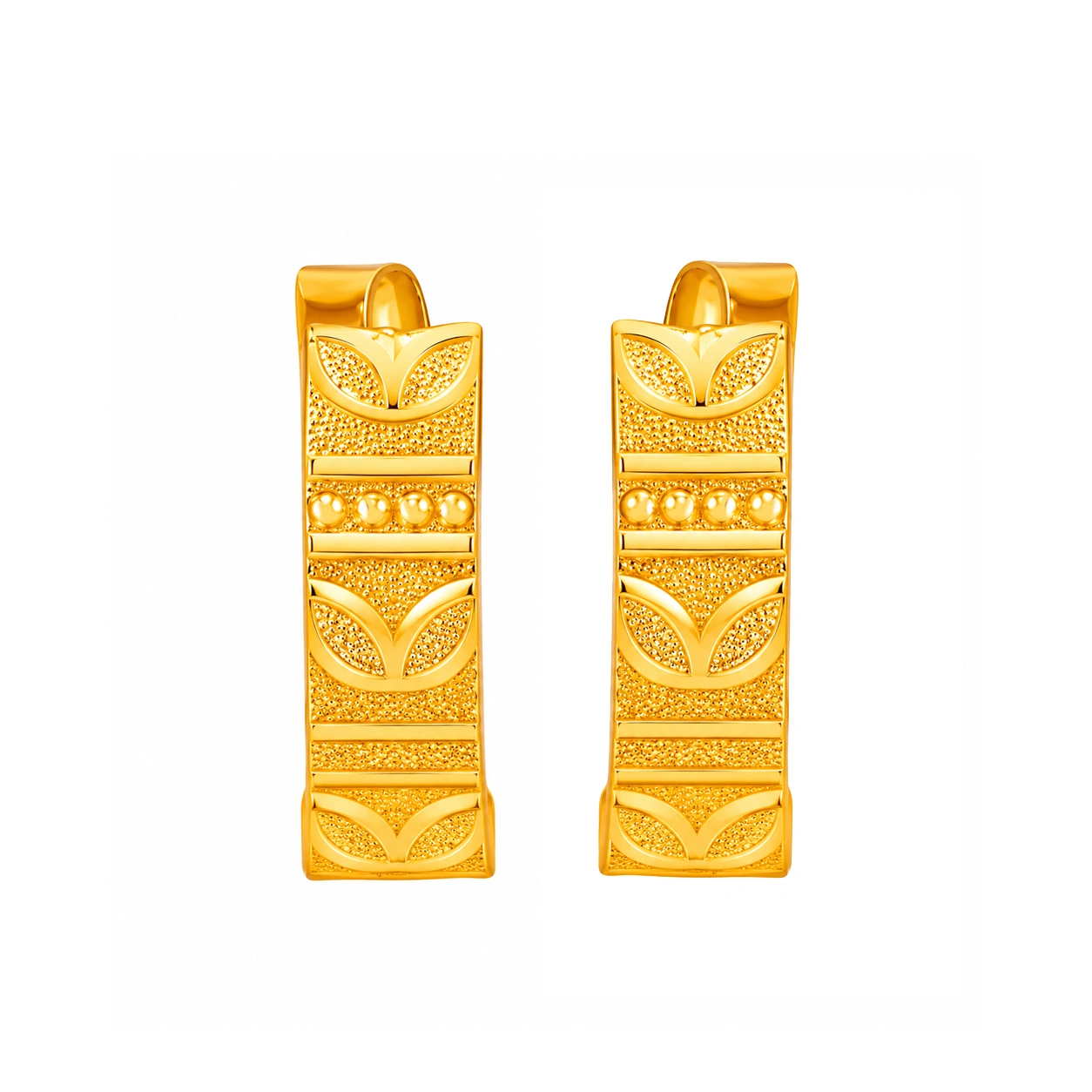 22kt Gold Engraved Floral Pattern Hoop Earrings