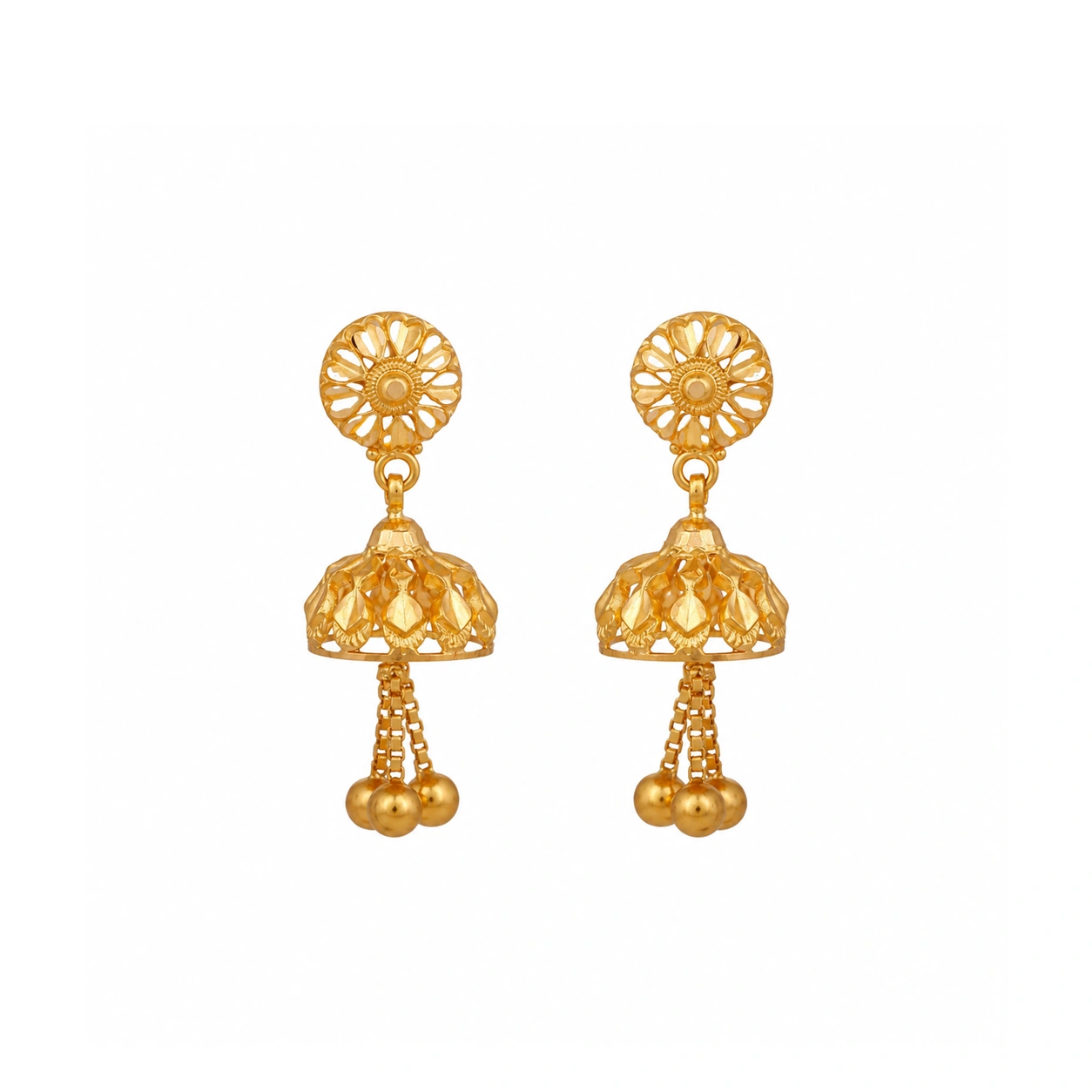 22kt Gold Traditional Floral Design Jhumka Earrings