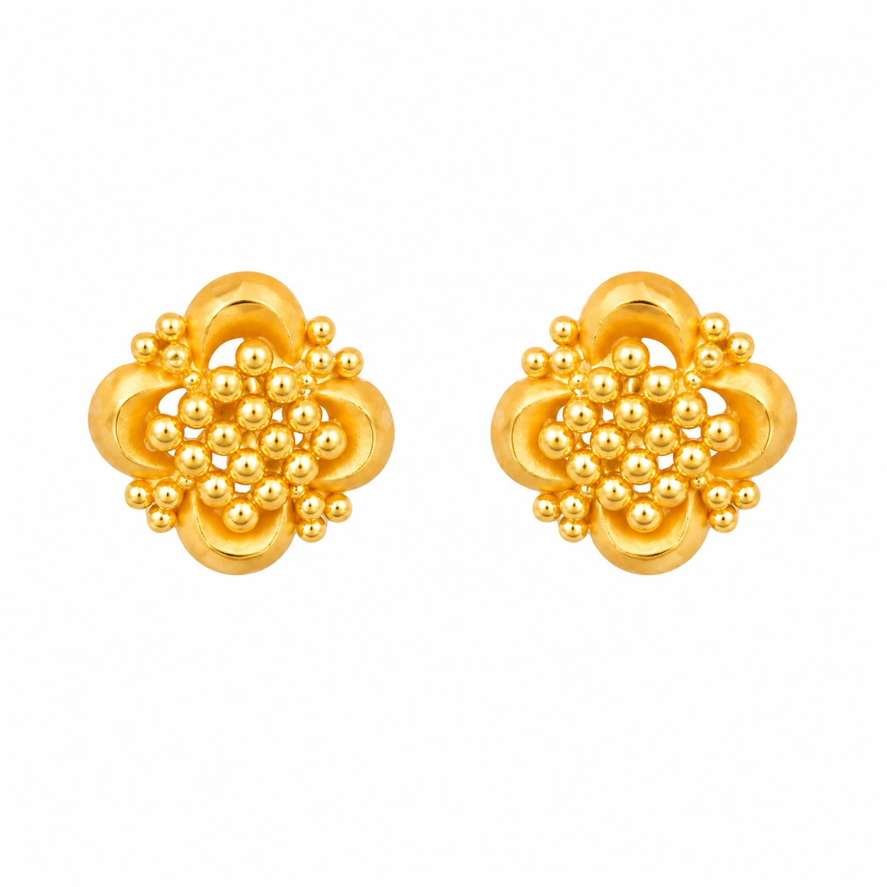 22kt Gold Traditional Beaded Design Floral Stud Earrings