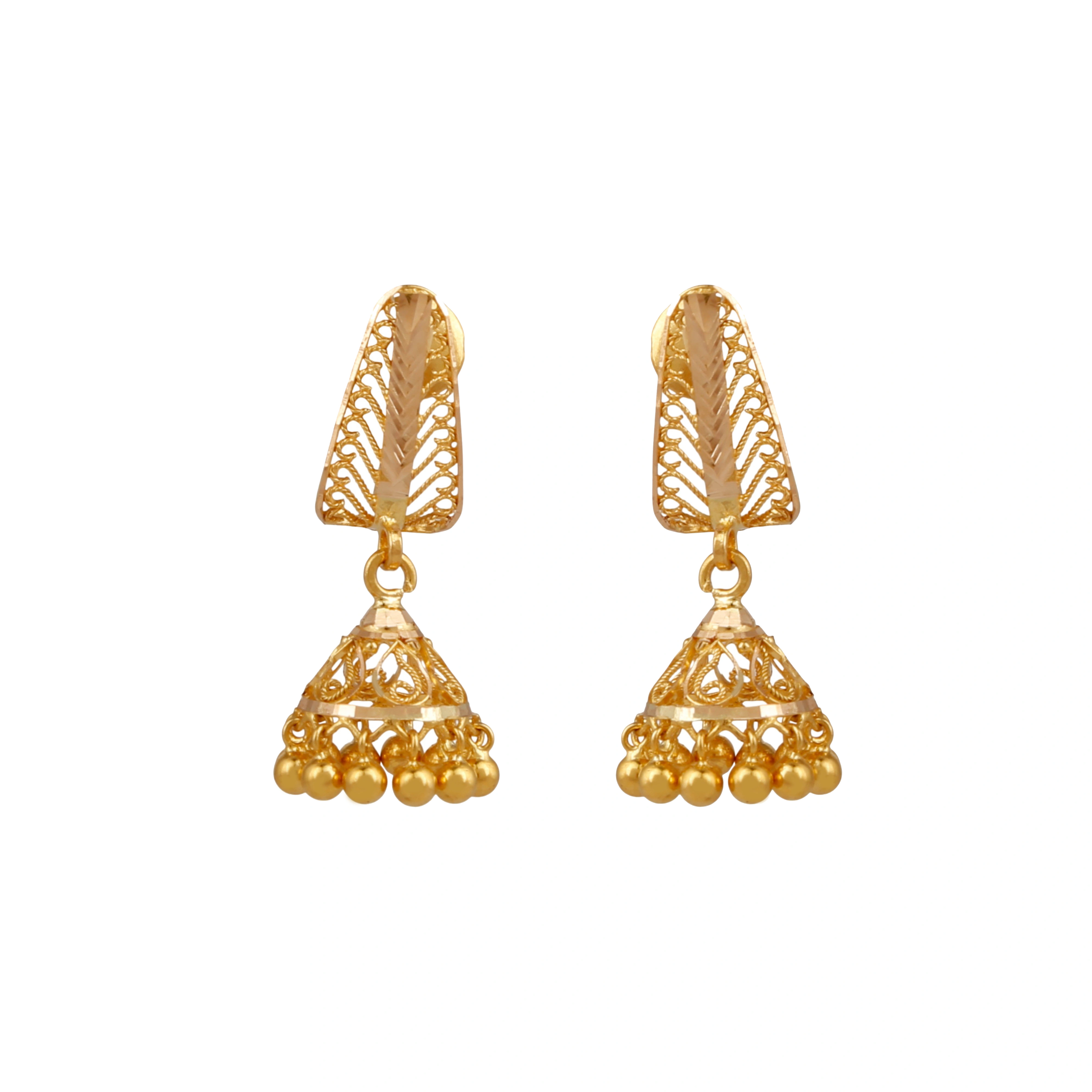 22kt Gold Filigree Triangle Drop Style Jhumka Earrings