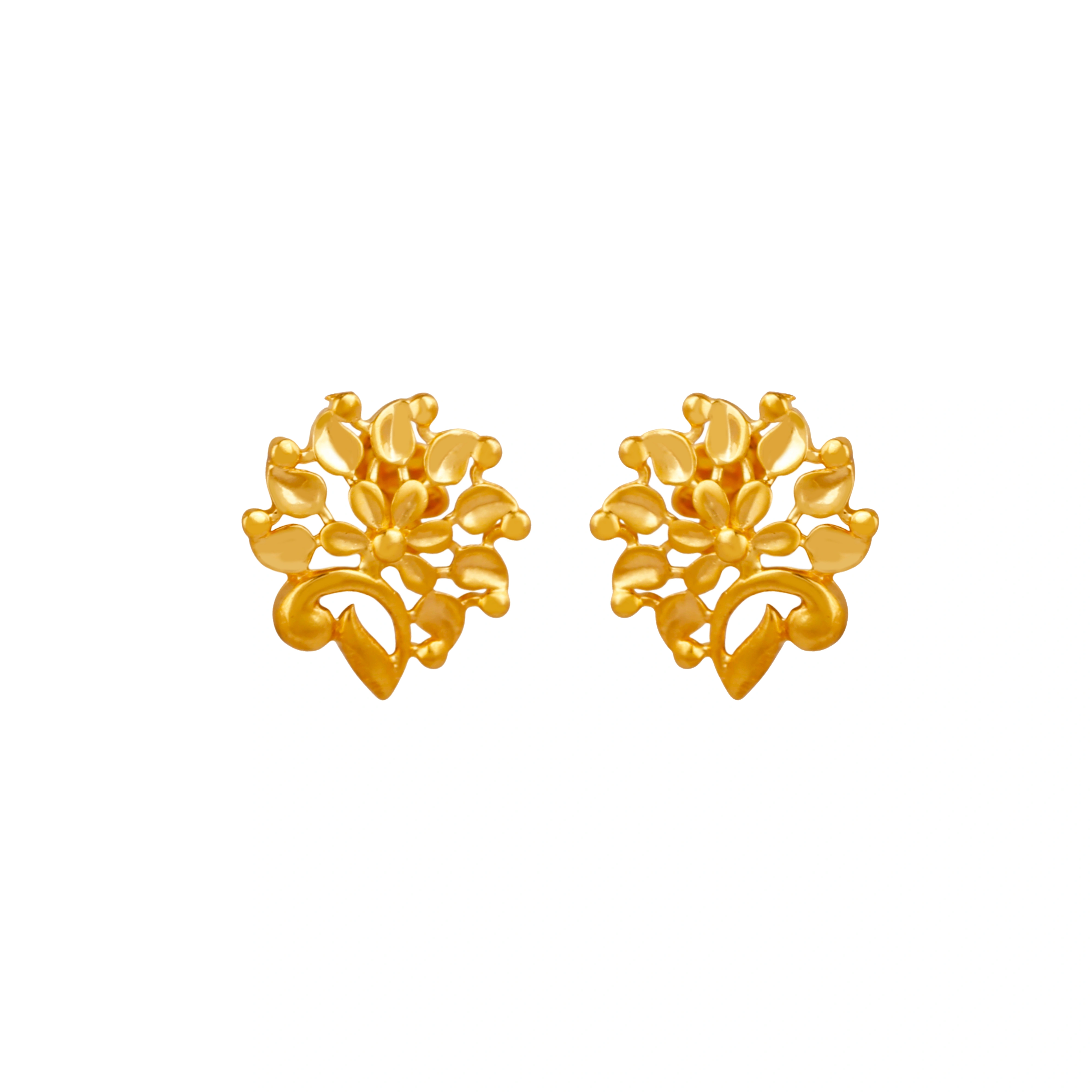 22kt Gold Traditional Leaf Floral Stud Earrings