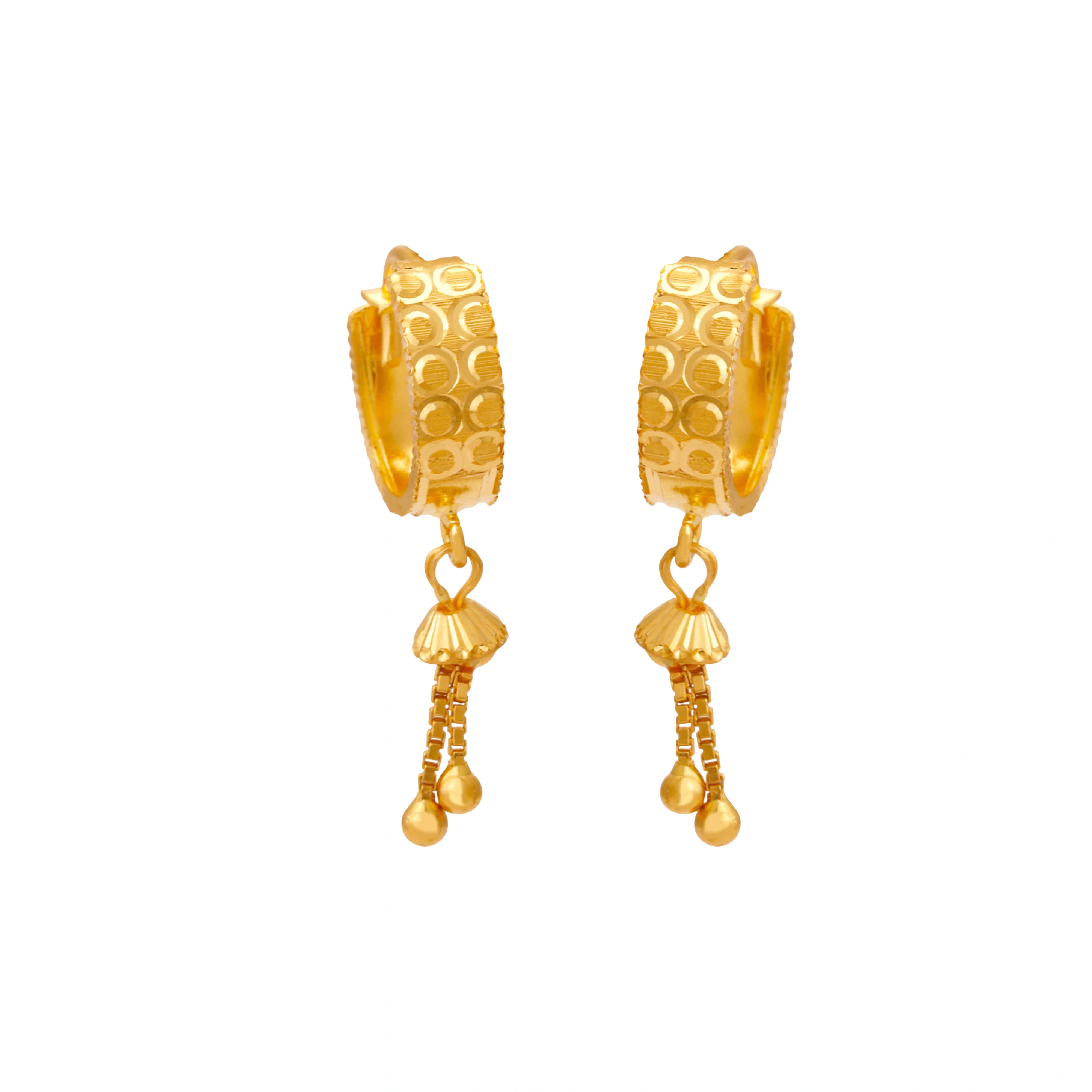 22kt Gold Hoop Earrings with Dangling Jhumki Charms