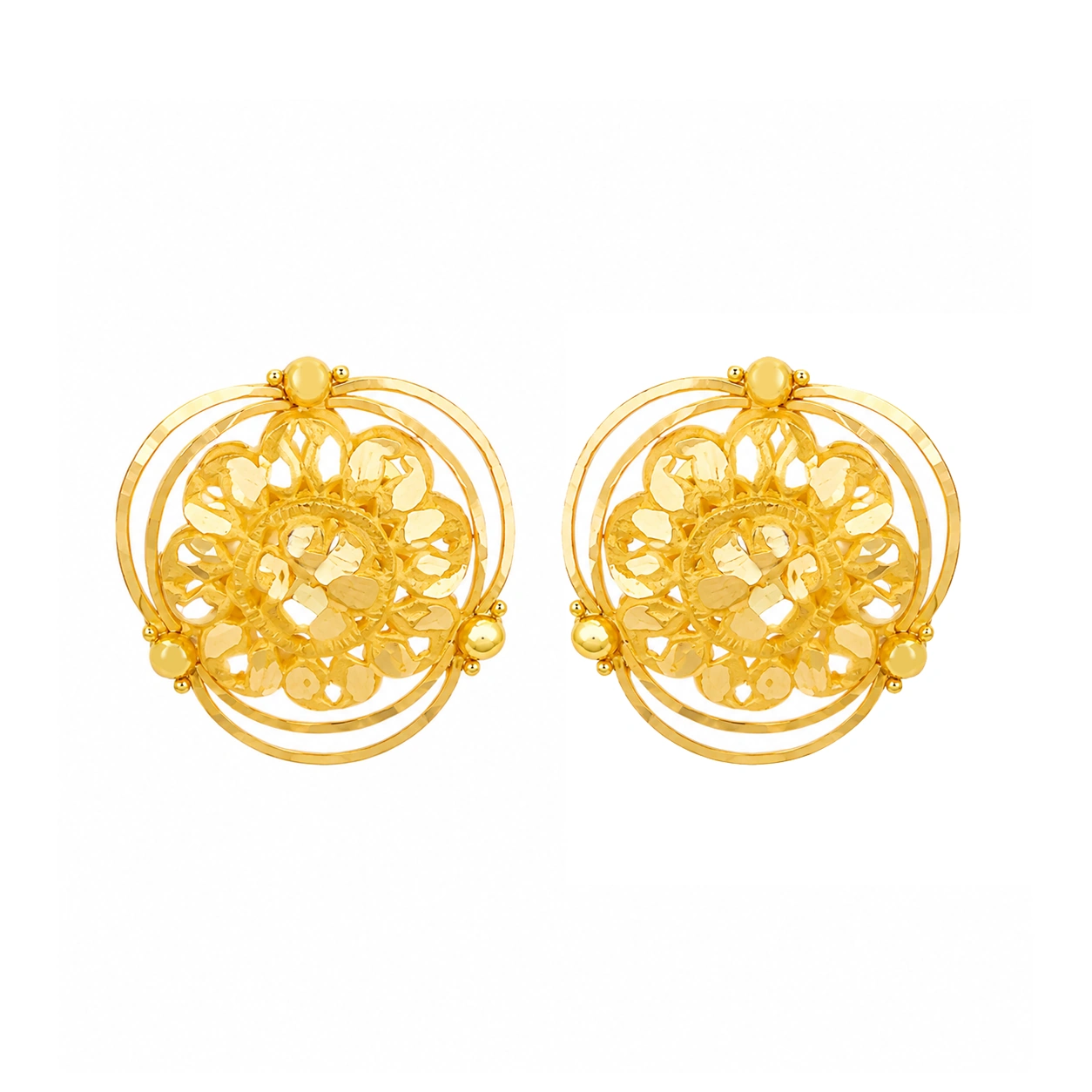 22kt Gold Round Circular Design Earrings
