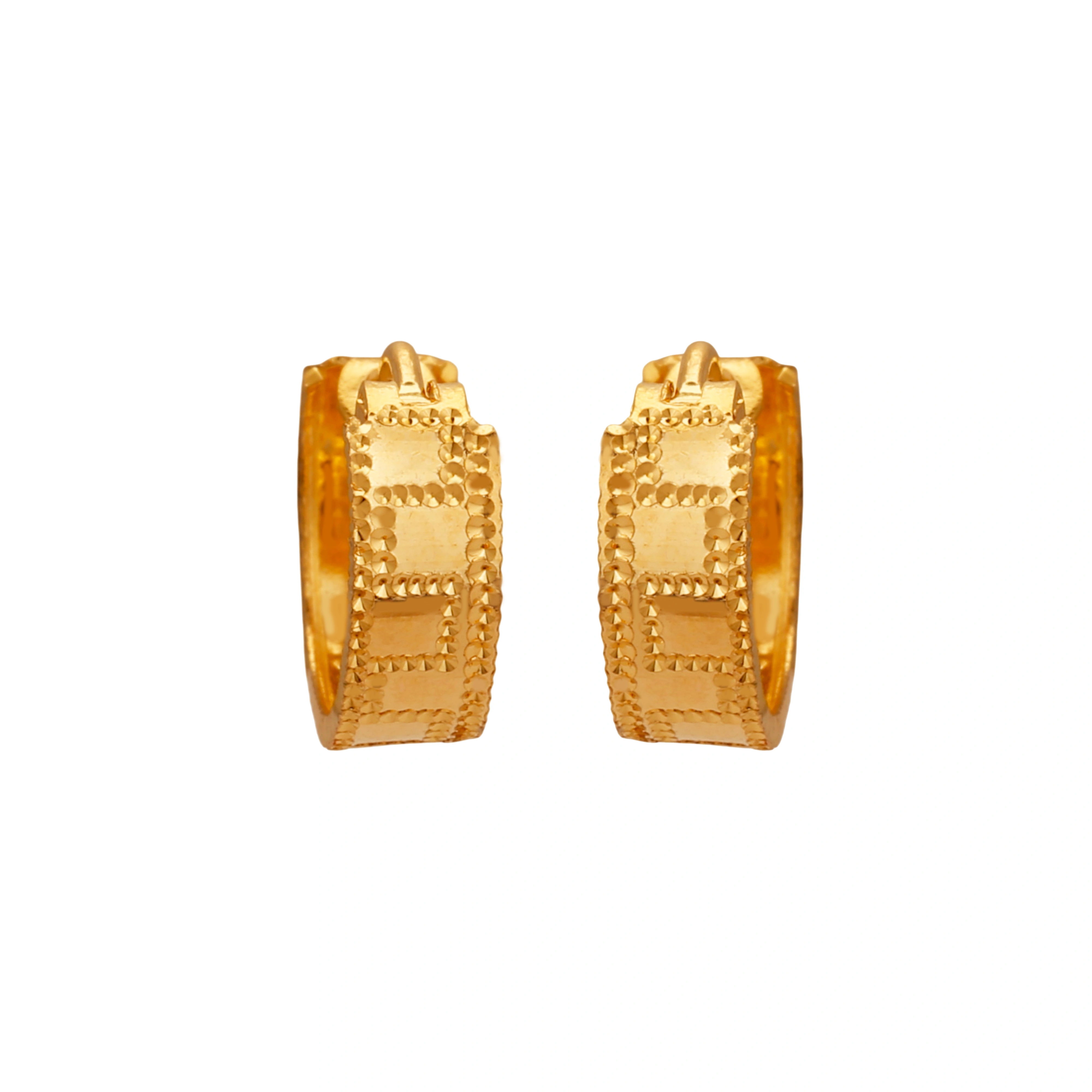 22kt Gold Textured Geometric Pattern Hoop Earrings