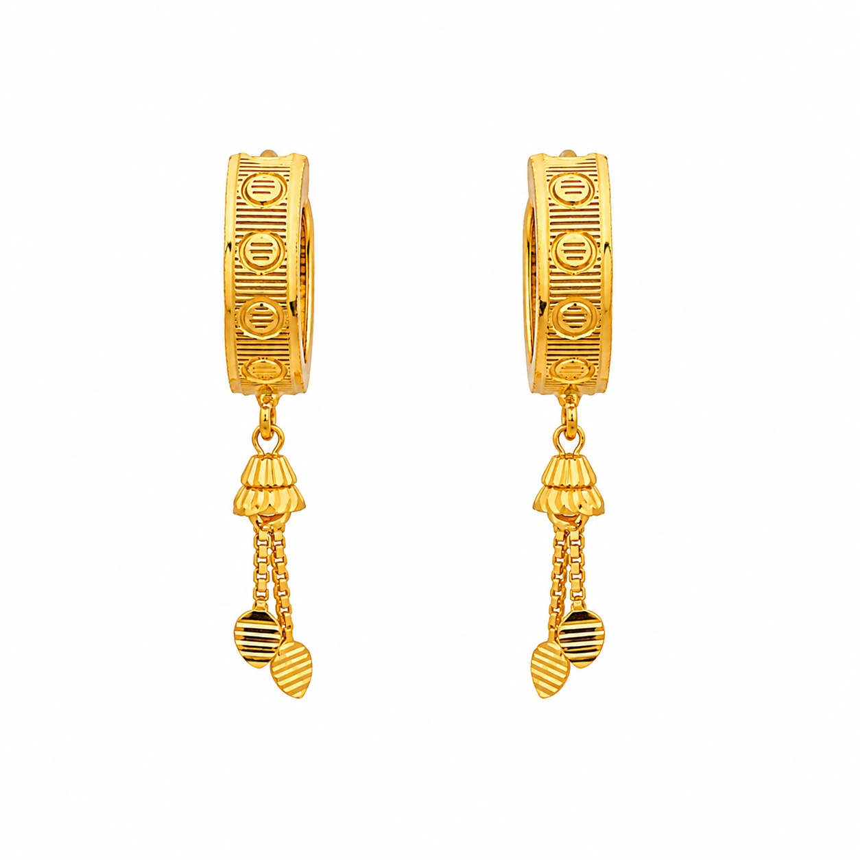 22kt Gold Hoop Earrings with Leaf Charms